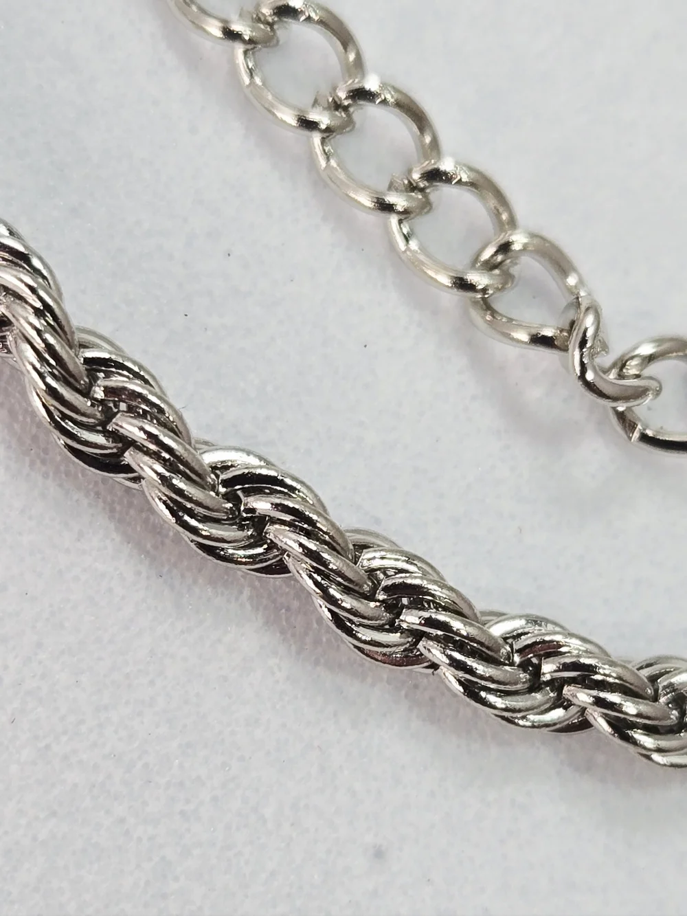 Layered Stack Necklace 3-in-1 Silver Herringbone Curb Rope Chains 15–22